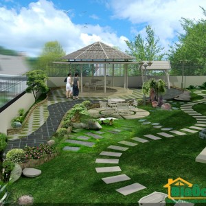 Mẫu thiết kế sân vườn đẹp như mơ trong khuôn viên 650m2